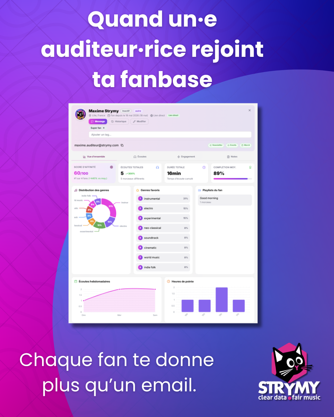 Vue d’ensemble d’une fiche contact auditeur Strymy