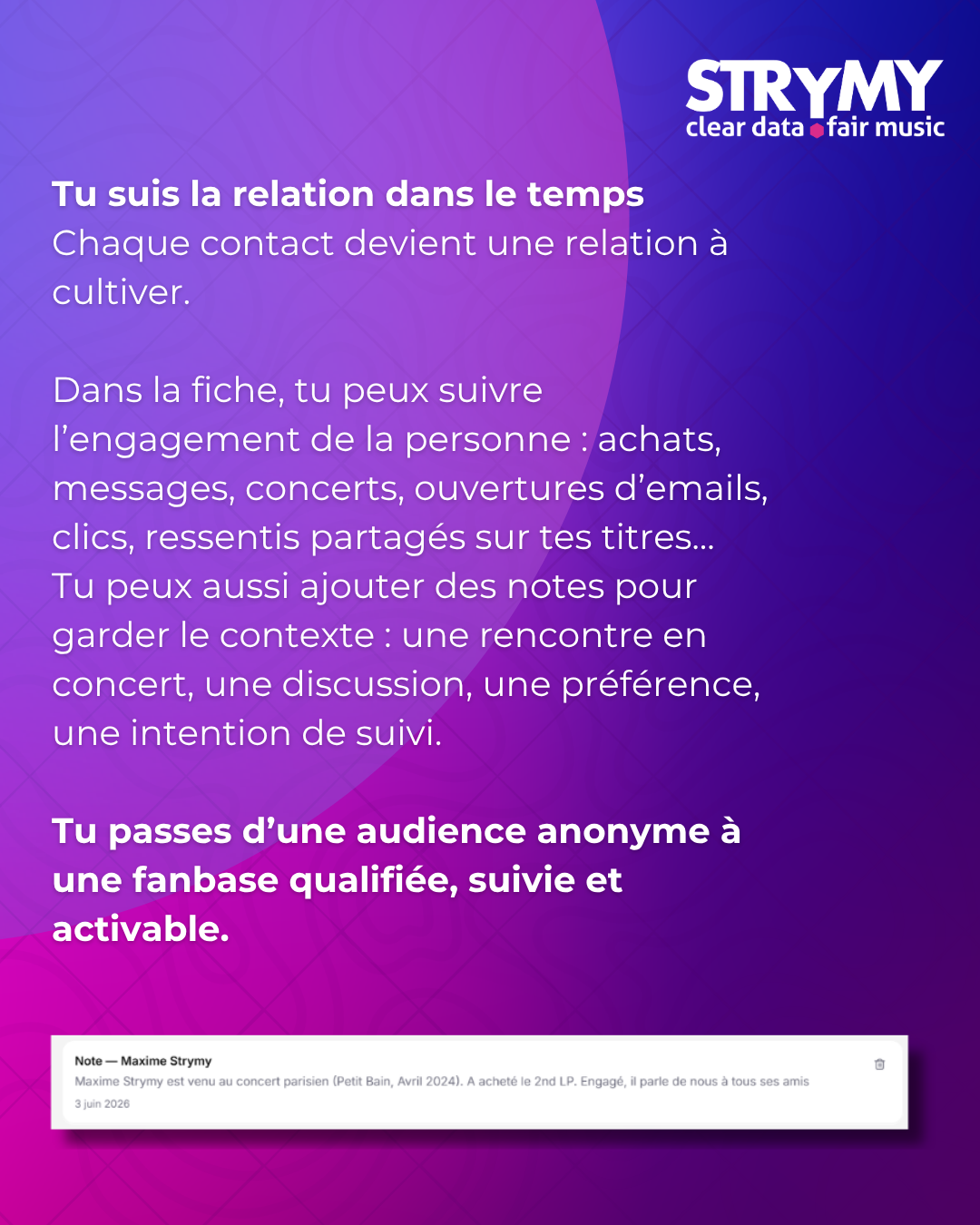 Notes et suivi de la relation fan