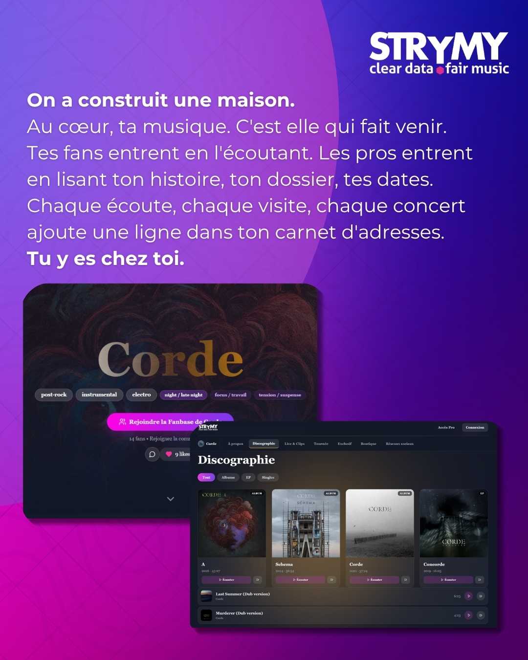 Fiche artiste Corde : portfolio et discographie